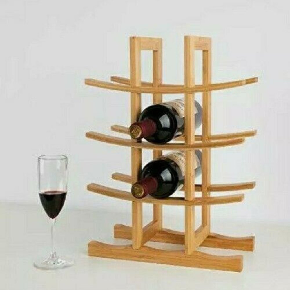 BAMBKIN 12-Bottle Bamboo Wine Rack Minimal Bottle